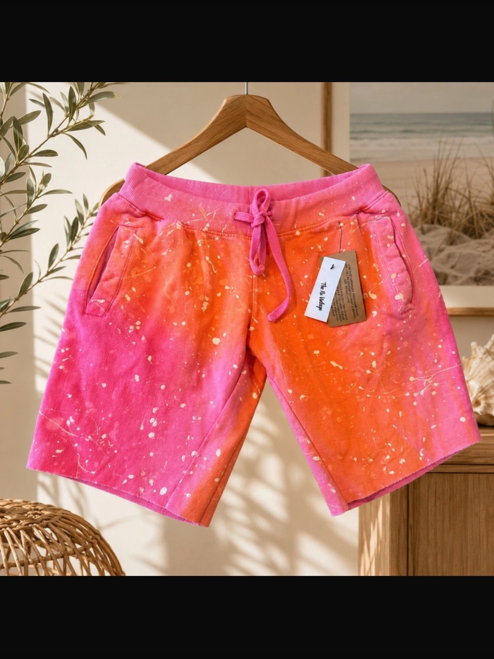 Women's Pink & Orange Split-Dye Drawstring Bermuda Shorts